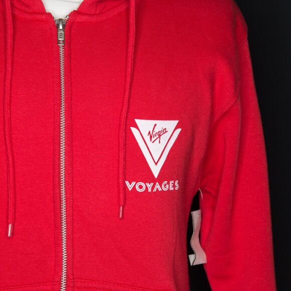 NWT Virgin Voyages Cruise Red Hoodie Full Zip Sweater Sz Small - Picture 2 of 6